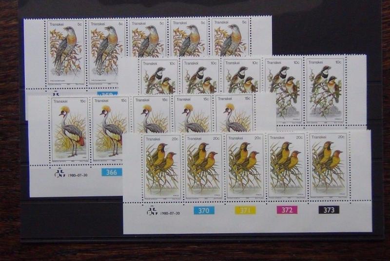 Transkei 1980 Birds set in control strips of 5 MNH