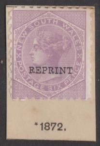 New South Wales 1872 QV 6d Lilac Reprint Mounted on Piece