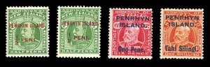 Penrhyn Island #13-15 Cat$79.30, 1914-15 Edward, set of four, hinged