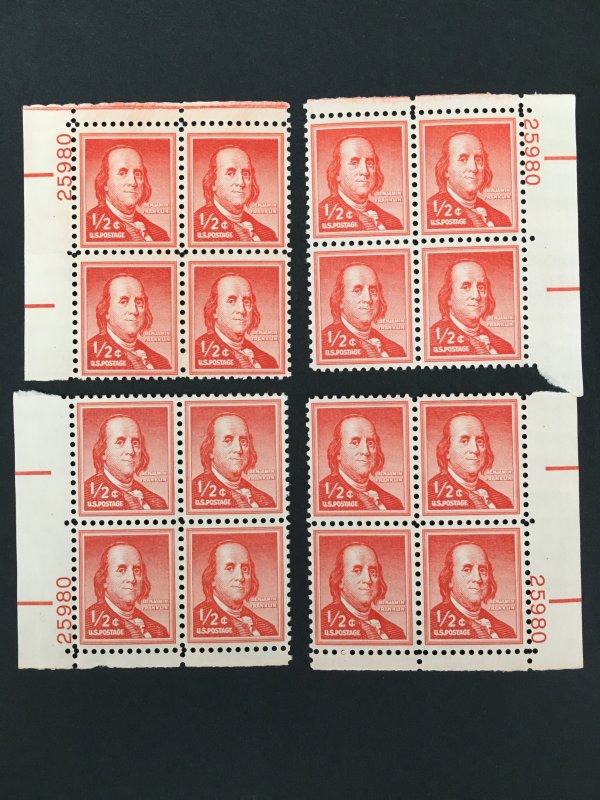 Scott #1030a Benjamin Franklin - Dry Printing Matched Plate Blocks MNH