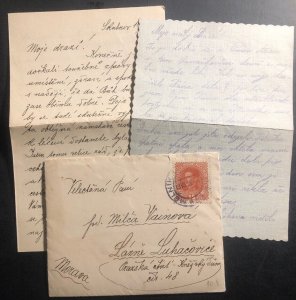 1918 Melnik Austria Cover To lázně luhačovice Czechoslovakia With Letter