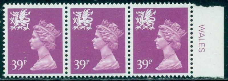 GREAT BRITAIN WALES SG-W69, SCOTT WMMH57 STRIP 0F 3, MINT, OG, NH, GREAT PRICE!