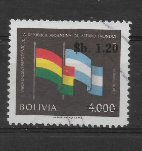 BOLIVIA 1970 Surcharged Stamp Flags Visit of Argentine President Used