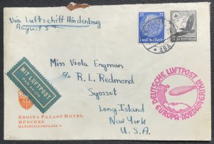 Hindenburg Flight Cover Munich Germany to NY #?/C54 Used 8/3/193? L38