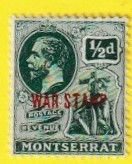 MONTSERRAT SCOTT#MR1 1918 KGV OVERPRINTED - RED INK - MH