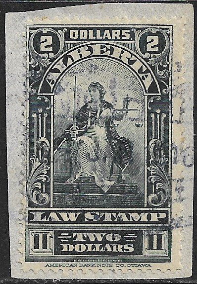 CANADA REVENUES ALBERTA 1910-30 $2.00 LAW STAMP VDM. AL34 VFU on Piece