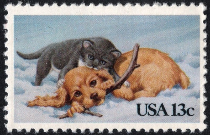 SC#2025 13¢ Dog & Kitten Single (1982) MNH