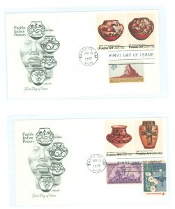 US 1706-1709 1977 13c Pueblo art pottery (set of four) on two unaddressed first day covers with artmaster cachets each affixed w