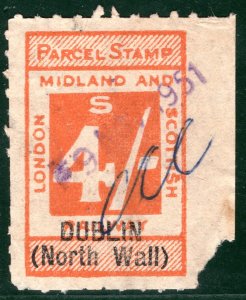 GB Ireland LM&SR RAILWAY Parcel Stamp 4s *DUBLIN NORTH WALL* Station 1951 YOW46