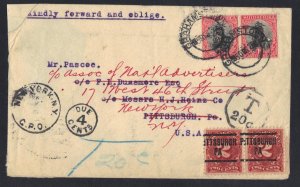 SOUTH AFRICA US 1926 REROUTED POSTAGE DUE COVER W/T20 IN OCTAGONAL MARKING & DUE