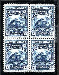 Newfoundland-Sc#69-used block 12c dark blue Ptarmigan-Birds-1897-please note a