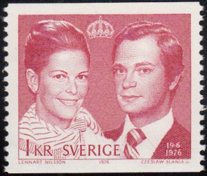 Sweden 1976 MNH Sc #1163 1k King Carl XVI Gustaf, Queen Silvia Royal Wedding