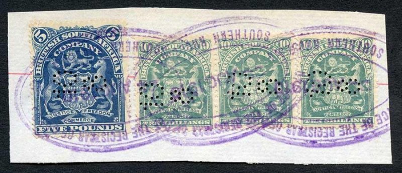 Rhodesia SG92 and SG89 Strip Fiscally used on piece 