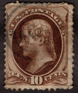 1873, US 10c, Jefferson, Used, faulty, Sc 161