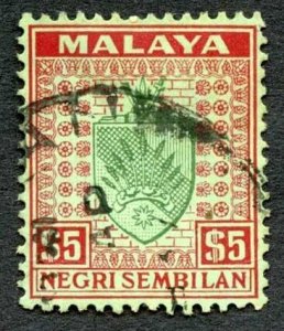 Negri Sembilan SG39 1935 Five Dollar Fine Used Cat 130 Pounds