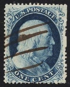 CERTIFIED US Stamp #21 1c Blue Franklin Type III  USED SCV $1350. PSE Cert.