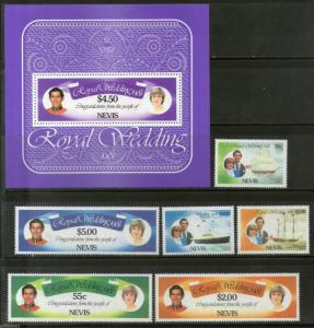 Nevis 1981 Princess Diana & Charles Royal Wedding 6v+M/s Sc 135-41 MNH # 8129