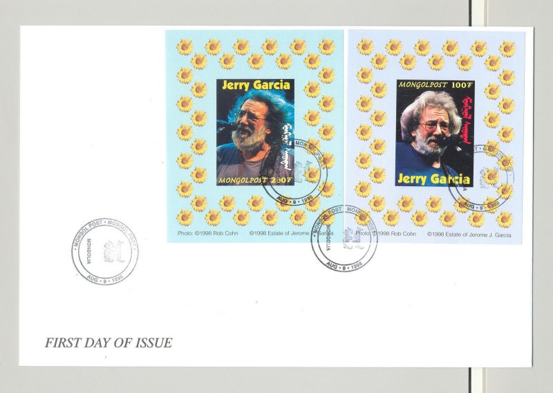 Mongolia #2327, 2328, 2329a-i Jerry Garcia, Music 11v S/S on 6 FDC