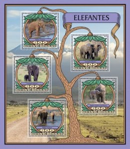 GUINEA BISSAU - 2016 - Elephants - Perf 5v Sheet - Mint Never Hinged