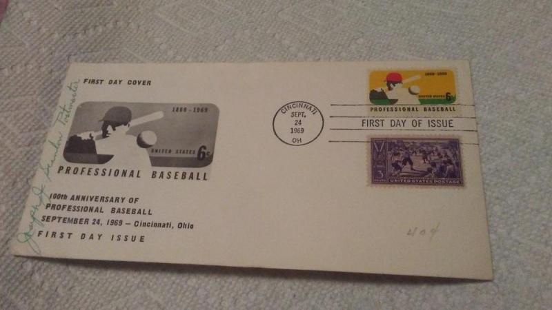 BASEBALL COMBO FIRST DAY COVER SIGNED JOSEPH SCANLON POSTMAS