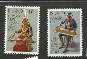 ICELAND 606-07, MUSIC YEAR EMBLEM, WOMAN PLAYING THE LANGSPIL, MAN PLAYING TH...