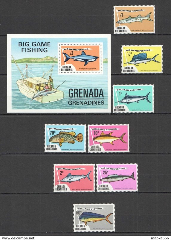 1975 Grenada Grenadines Fauna Big Game Fishing #45-52 Bl+Set ** Pm081