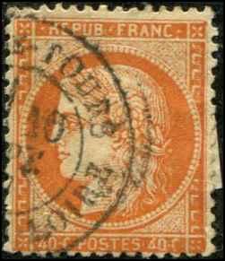 France SC# 59b Ceres 40c Type II CREASED, HR Paris cancel Used SCV $130.00