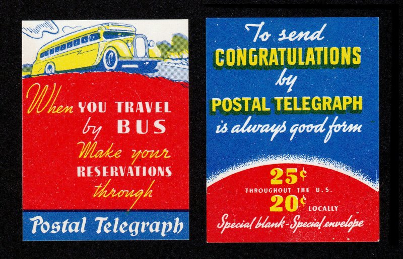 POSTER STAMP STICKER POSTAL TELEGRAPH CO. - WESTERN UNION RIVAL (LOT OF 2) MNH