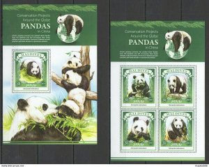 2015 Maldives Fauna Animals Pandas In China 1Kb+1Bl ** Ml180