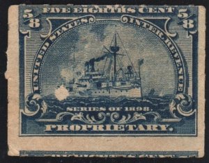 RB23 5/8¢ Battleship Proprietary Stamp (1898) Used/Fault