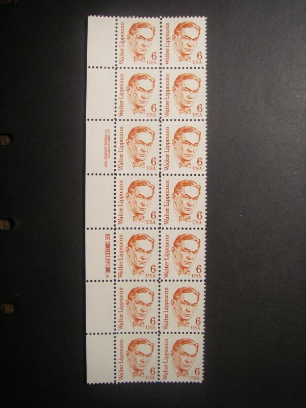 Scott 1849, 6c Walter Lippmann, Zip & Copy block of 14, MNH Great Americans