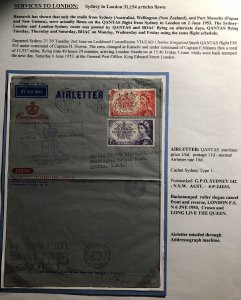 1953 Sydney Australia Air Letter Cover FDC Coronation Flight Queen Elizabeth 2