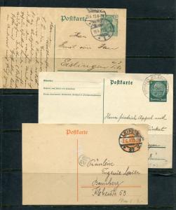 Germany 1907 and up  3 Postal Stationary Cards Used  3809