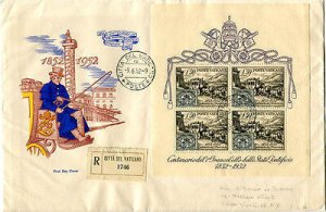 Centennial stamps of the Pontifical - Souvenir sheet n. 1 his cover figurata FDC