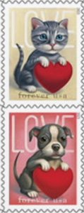 US 5745-5746 5746b Love Kitty Puppy forever vert pair (2 stamps) MNH 2023 1/20 