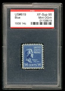 US #819  XF-SUPERB OG NH, ENCAP GRADED 95,  A super select single,  CHOICE GEM!