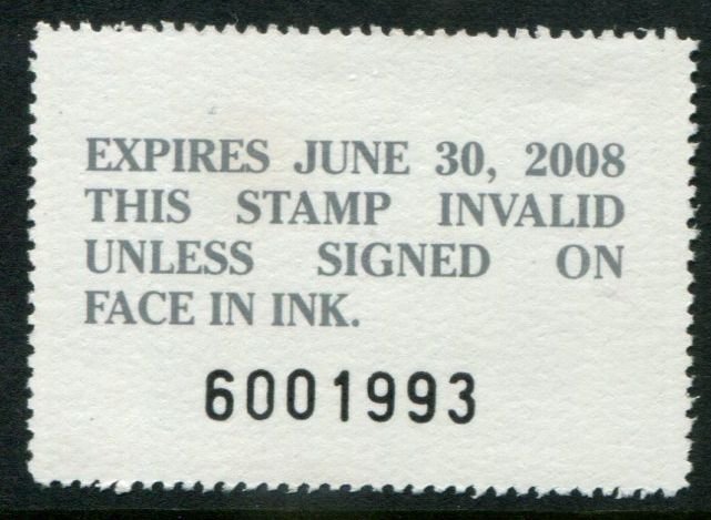 VT22 US $5 Vermont 2007 Migratory Waterfowl Stamp, MNH