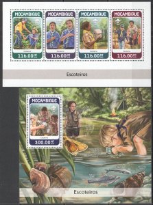 HM1309 2018 MOZAMBIQUE SCOUTING BOY SCOUTS INSECTS FISHES #9619-2+BL1364 MNH