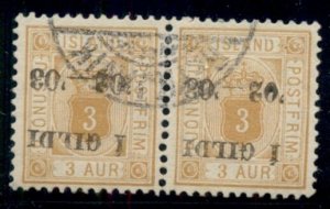 ICELAND #O20bv (Tj21av1), 3aur brown-orange, used pair w/INV OVPT Svendsen cert