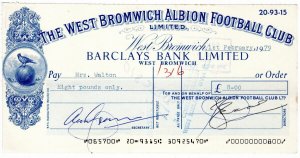 (I.B) Elizabeth II Revenue : Cheque £8 (West Bromwich Albion Football Club)