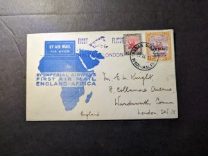 1931 Sudan Airmail First Flight Cover FFC Wadi Halfa to London England