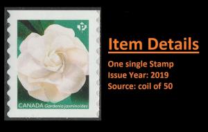 Canada 3168 Gardenia P green background single (from coil of 50) MNH 2019