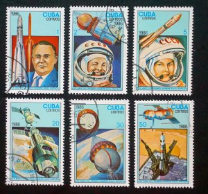 CUBA Sc# 2851-2856  MAN IN SPACE 26th Ann COMPLETE SET of 6   1986 used / cto
