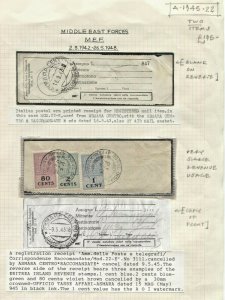 BOIC ERITREA Asmara Registered Receipts x 2 Revenues {samwells-covers} A1945.22