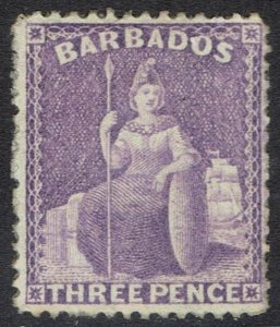 BARBADOS 1875 BRITANNIA 3D MAUVE LILAC WMK CROWN CC PERF 14