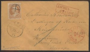 USA 1862 Sc71 30c Franklin Hechingen Prussia Germany PA Cover 110083