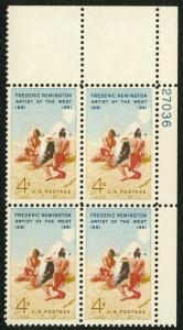 #1187 4c Frederic Remington, Plate Block [27036 UR] **ANY 5=FREE SHIPPING**