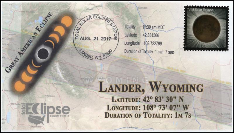 17-227, 2017, Total Solar Eclipse, Lander WY, Event Cover, Pictorial Cancel,