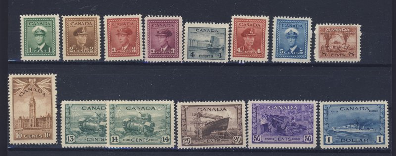 14x Canada WW2 stamps #249-1c to #262-$1.00 MH VF Guide Value = $171.00