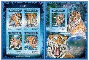 MOZAMBIQUE 2014 2 SHEETS m14214ab WILDCATS TIGERS WILDLIFE
